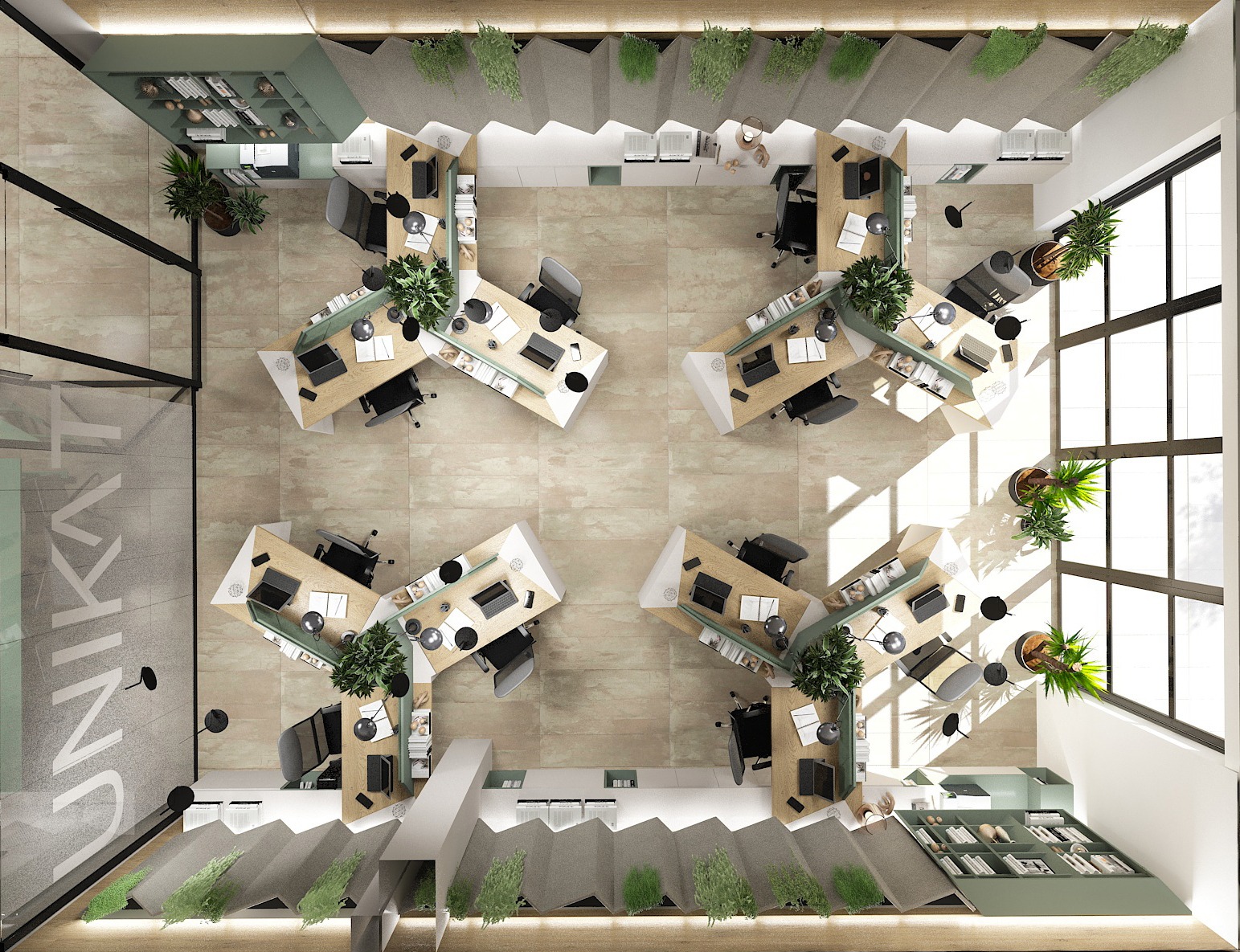 Spatii de birouri integrate cu spatiul de servit masa