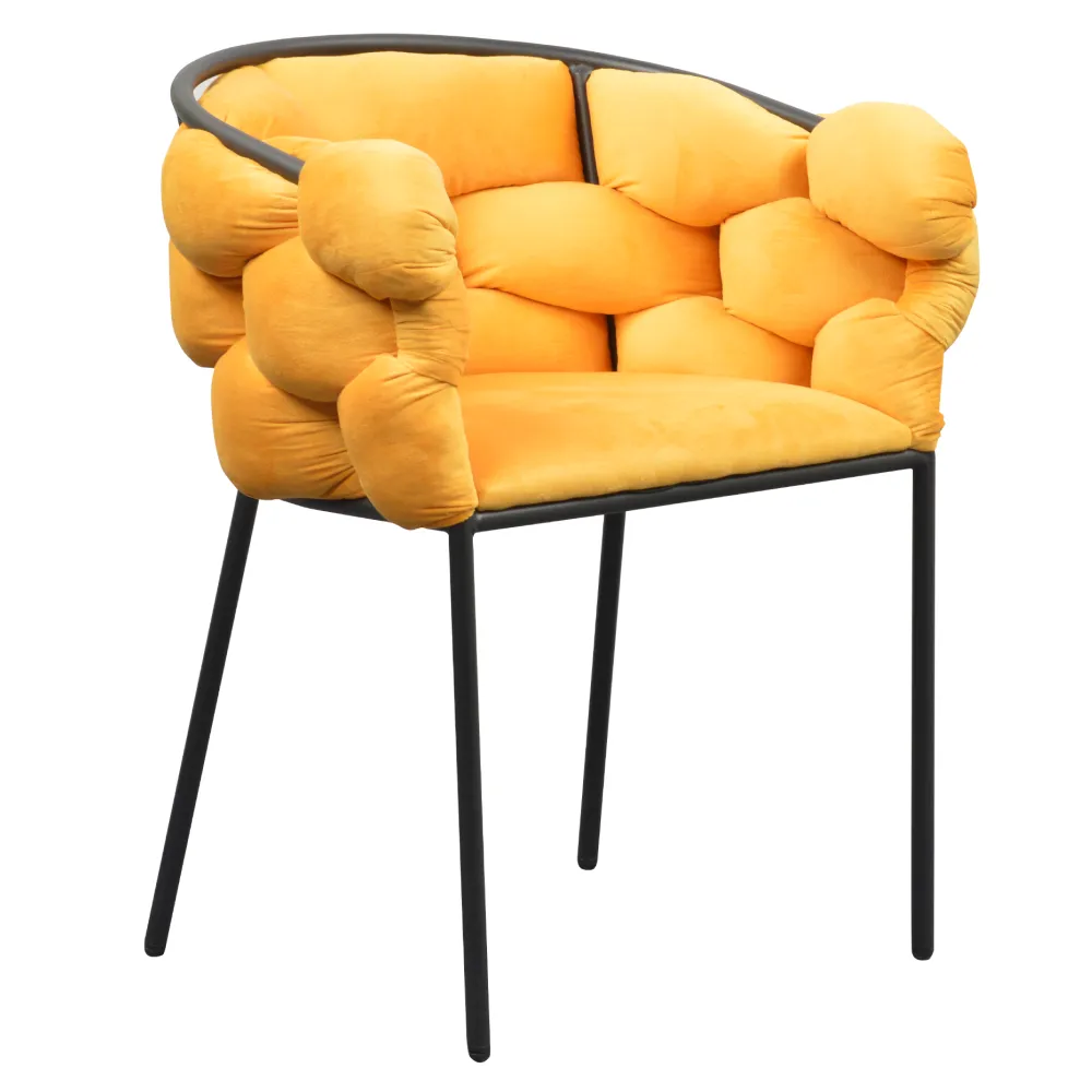 Fotoliu DOROTA pentru living, 63x51x75 cm, Velvet galben și metal | MobilaOK