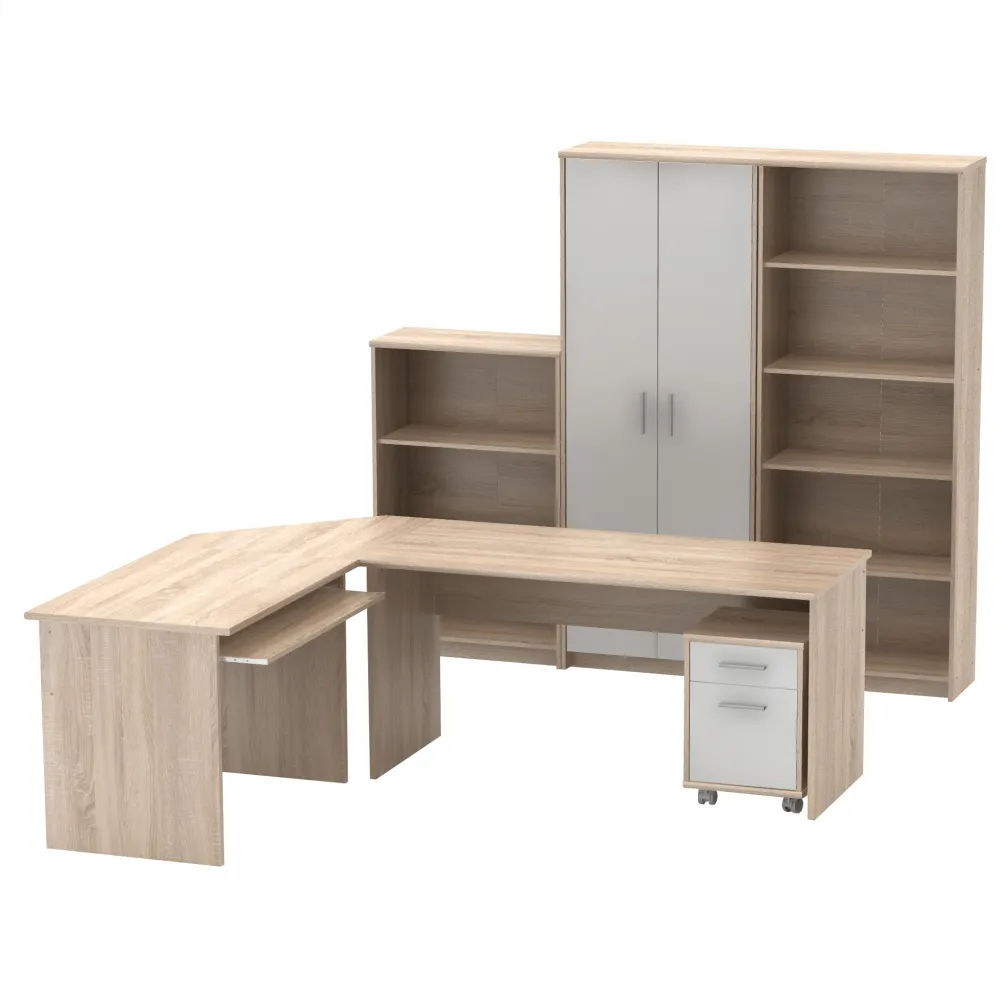 Ansamblu de birou JOHAN 2 NEW, home office, 150x67.5x73.5 cm, PAL melaminat stejar sonoma/alb | MobilaOK